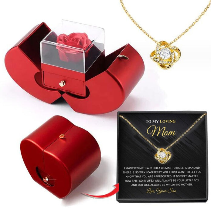 Red Apple Jewellery Box with Eternal Rose – Christmas & Valentine’s Gift for Women