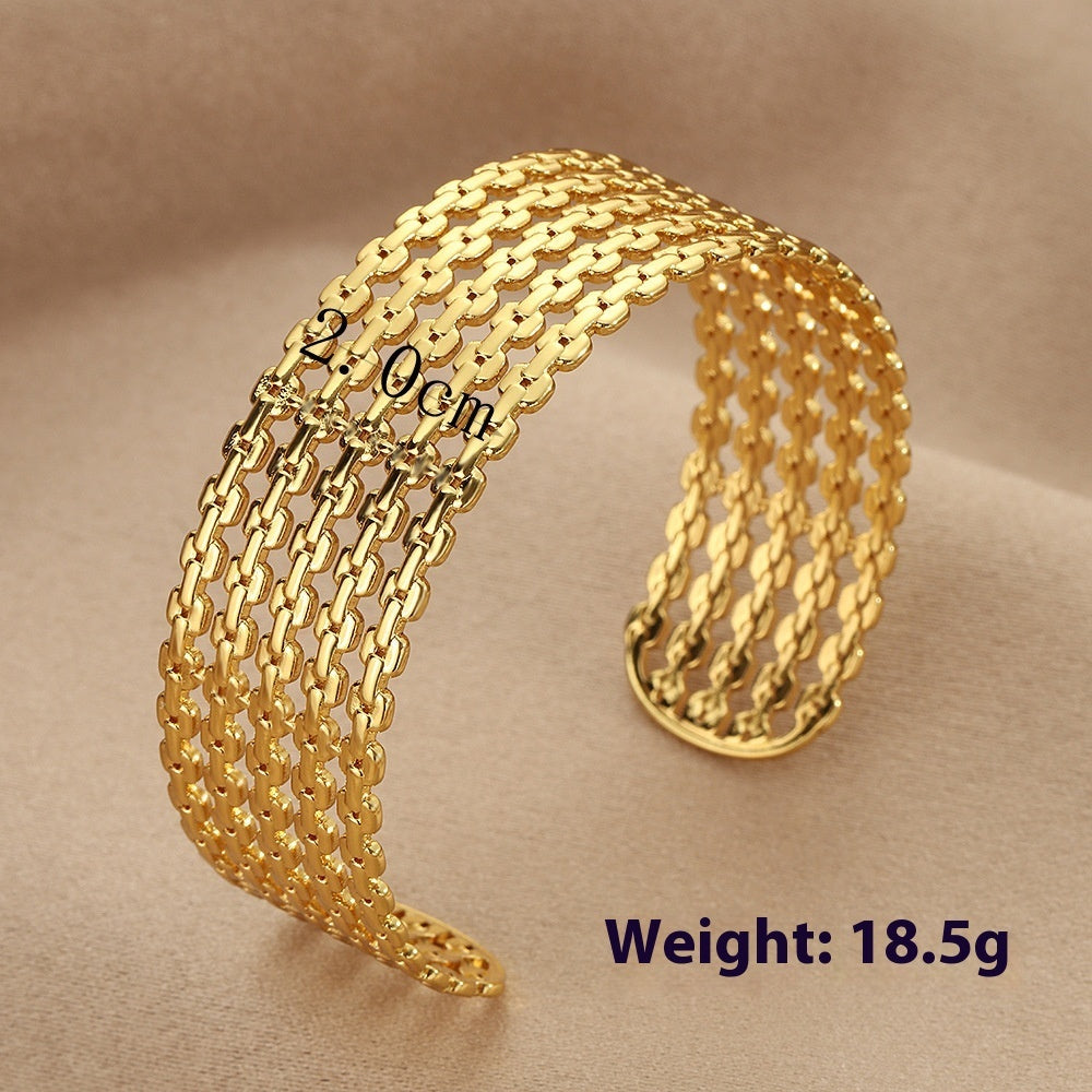 Women’s Stainless Steel Bracelet – Lotus Ring Design with Glossy Stripes