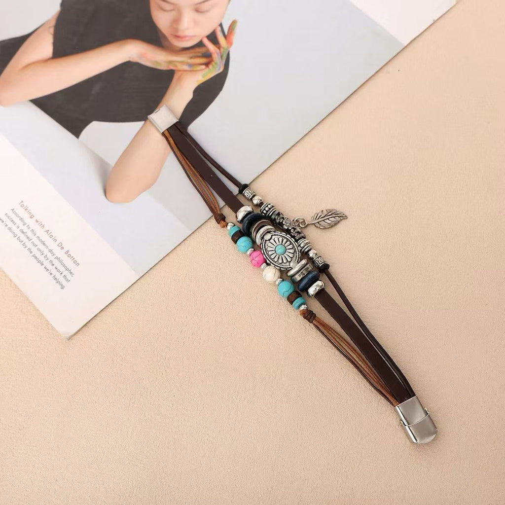 Bohemian Turquoise Leather Bracelet – Ethnic Retro Indian Style