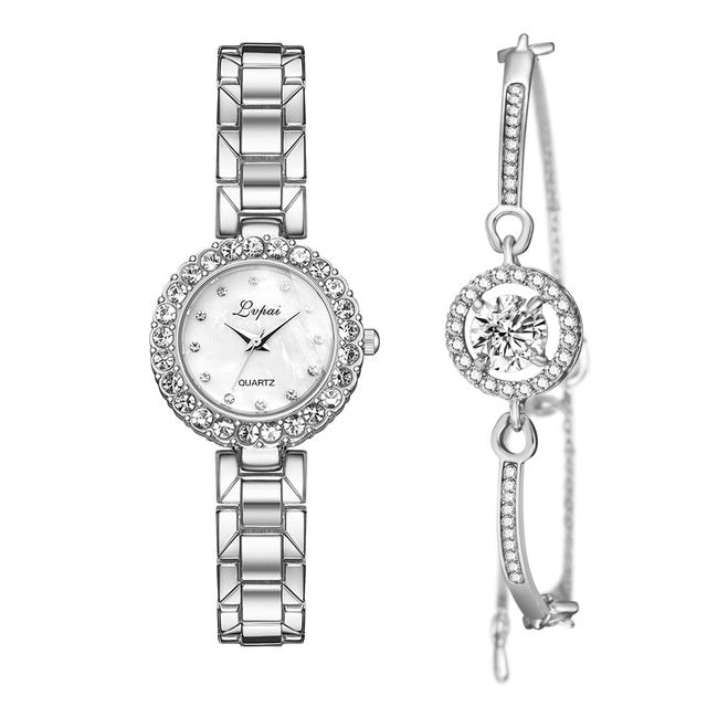 Luxury Women’s Watch and Bracelet Set – Fashion Quartz Wristwatch with Bangle for Ladies