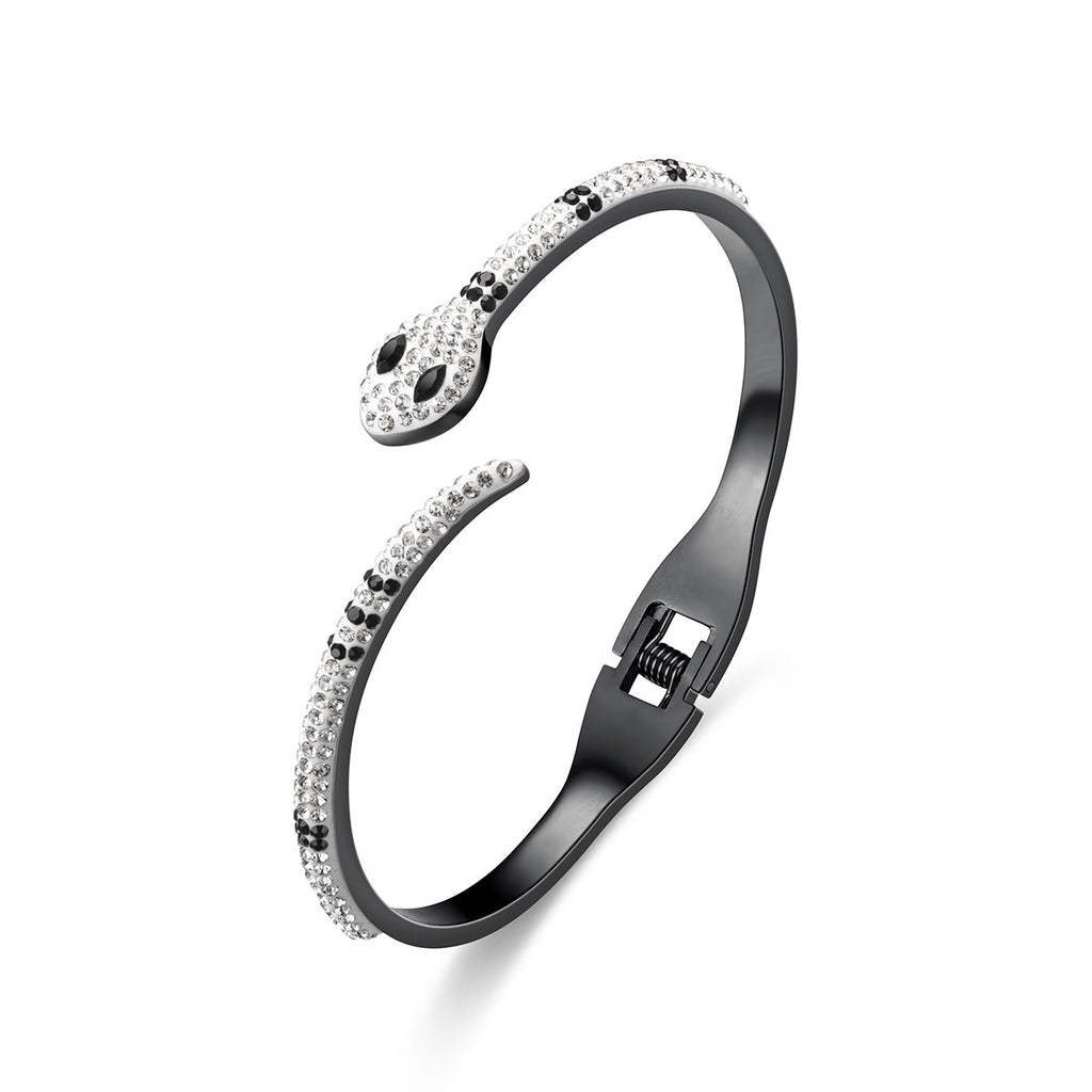 Green Eyed Snake Bracelet – Stainless Steel Micro Diamond-Set Jewellery