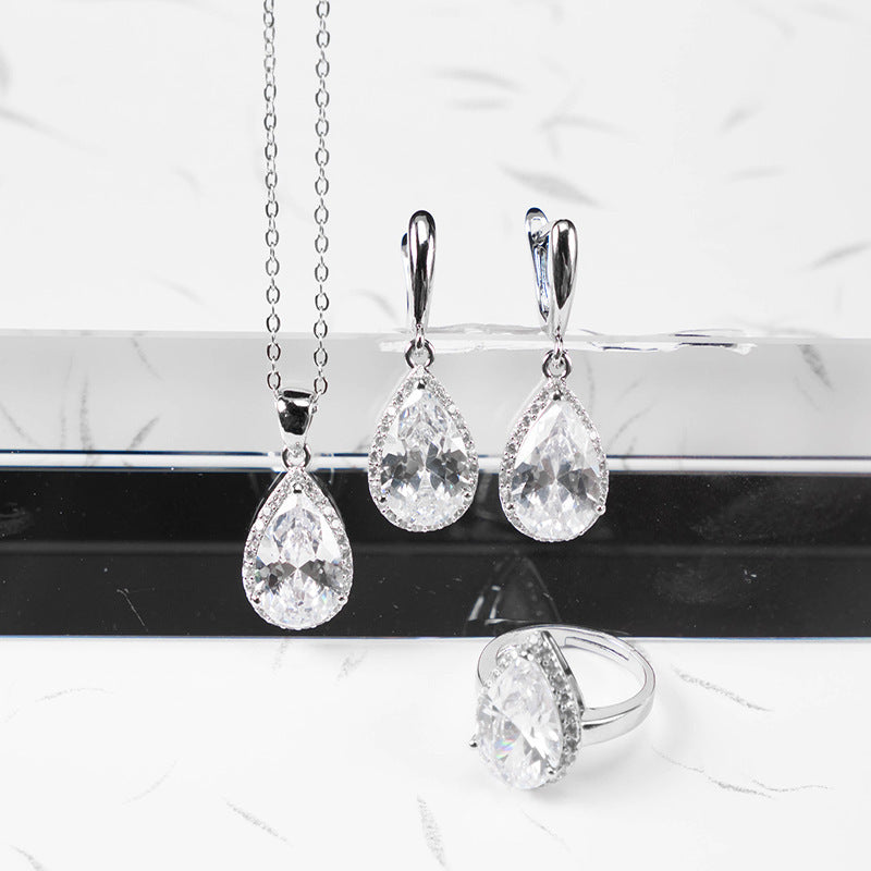 Elegant Zircon Drop Jewellery Set – Necklace, Earrings & Bracelet