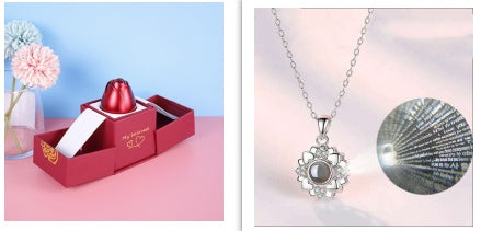 Valentine’s Day Rose Necklace Gift – Metal Jewellery in Gift Box
