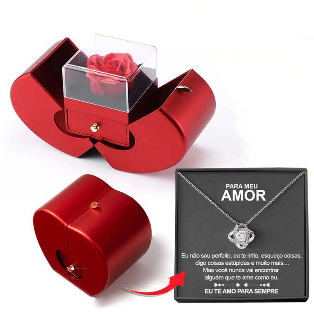 Red Apple Jewellery Box with Eternal Rose – Christmas & Valentine’s Gift for Women
