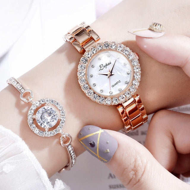 Luxury Women’s Watch and Bracelet Set – Fashion Quartz Wristwatch with Bangle for Ladies