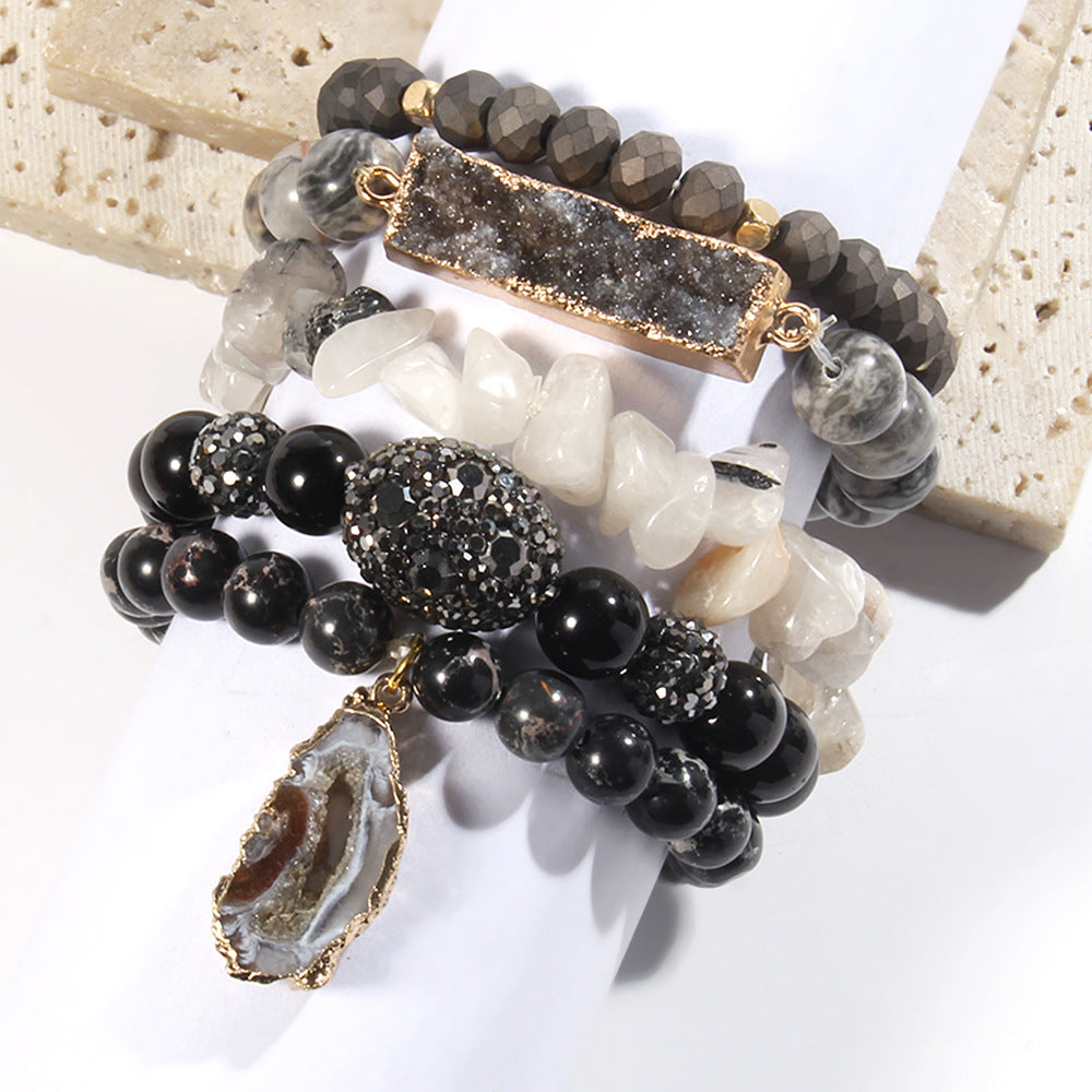 Unisex Handmade Stone & Glass Bracelet Set – 5PCS