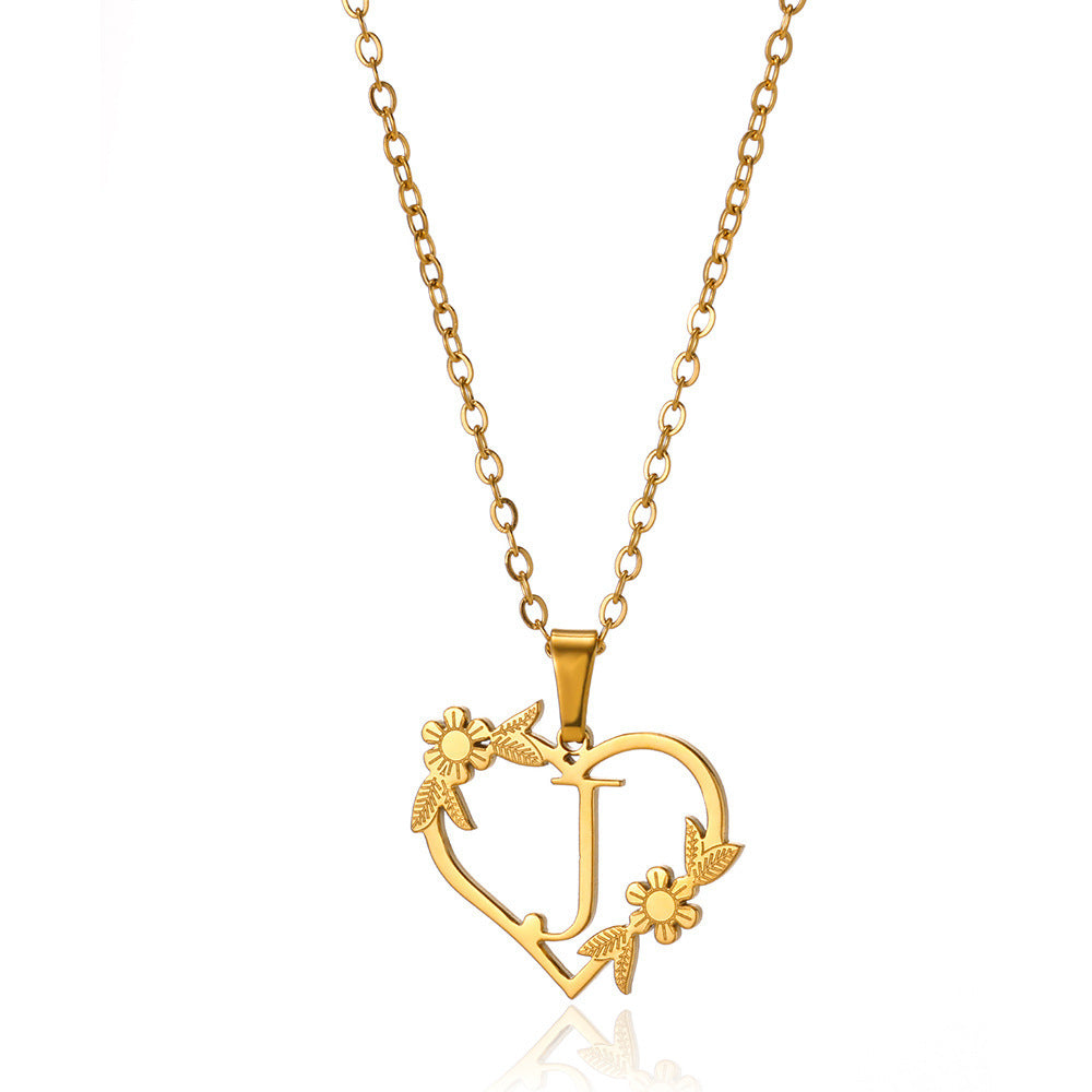 18K Gold Plated Stainless Steel Hollow Heart Flower Necklace