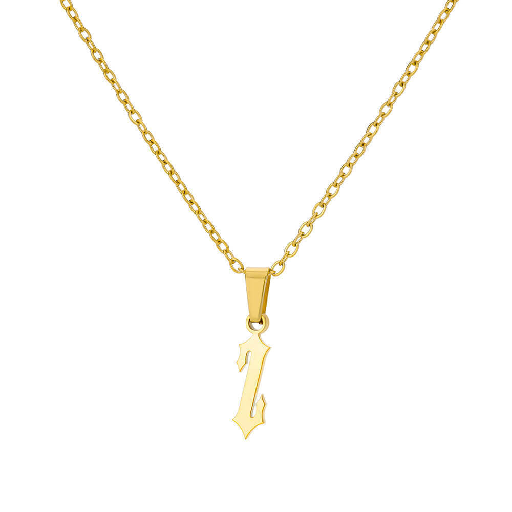 18K Gold-Plated Stainless Steel Pendant Necklace – Ancient English Letter Design
