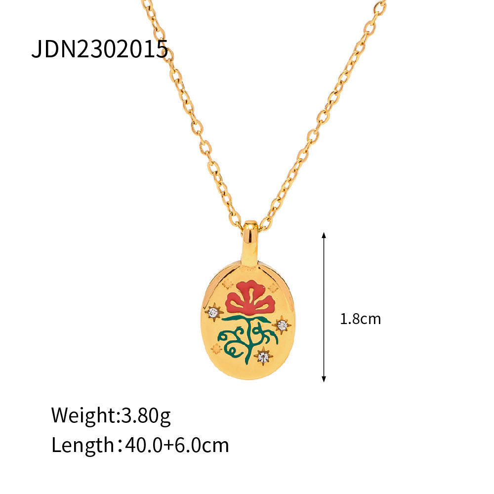 18K Gold-Plated Stainless Steel Pendant Necklace – Enamel Colour Modern Design