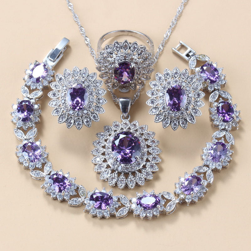 Garnet & Cubic Zirconia 4-Piece Jewellery Set – Necklace, Earrings, Bracelet & Ring