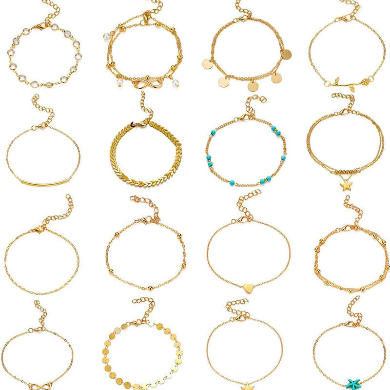 14/16/20-Piece Anklet Set for Women – Gold & Silver Foot Bracelets