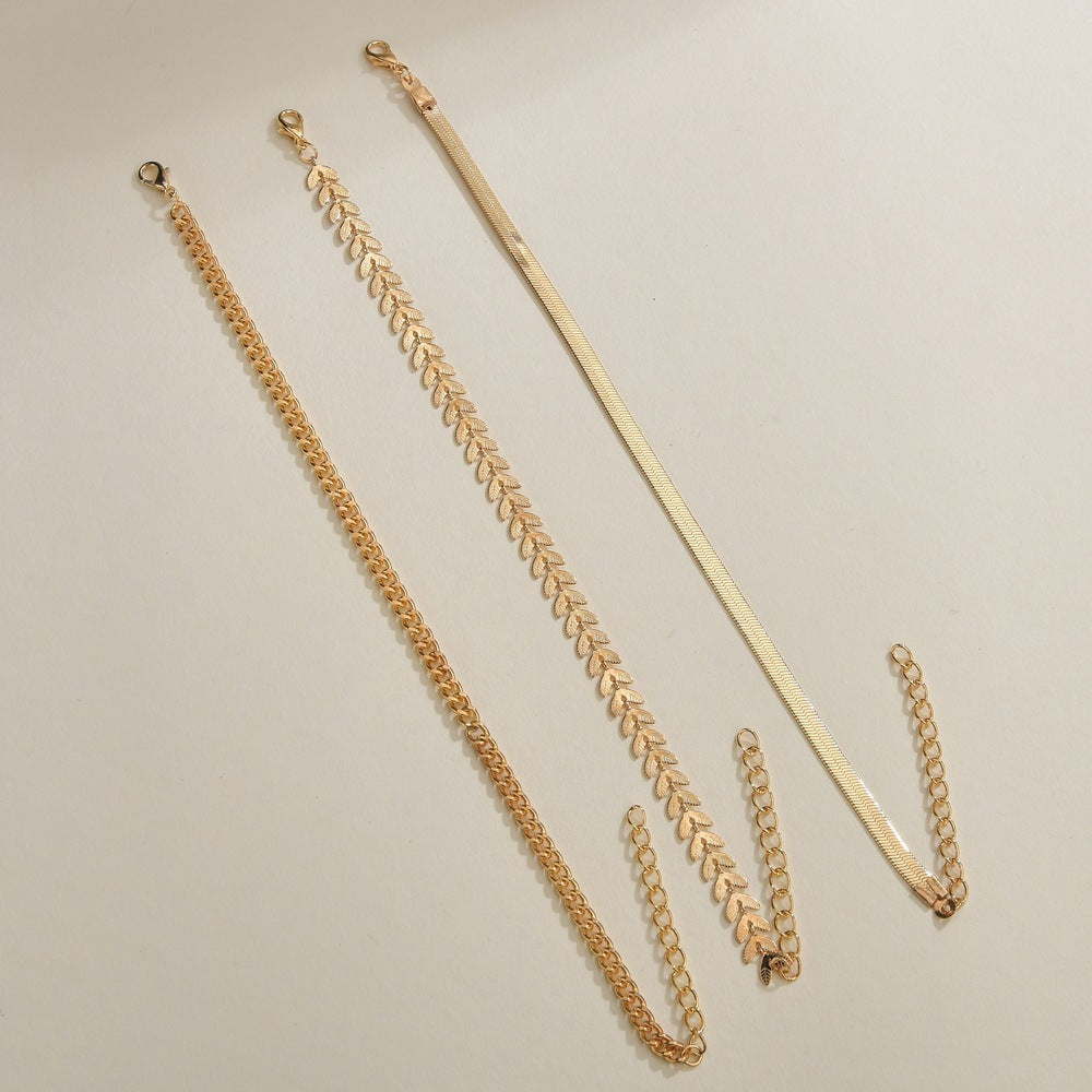 Women’s Retro Chain Anklet – Metal Leaves Foot Bracelet, Personalized Style