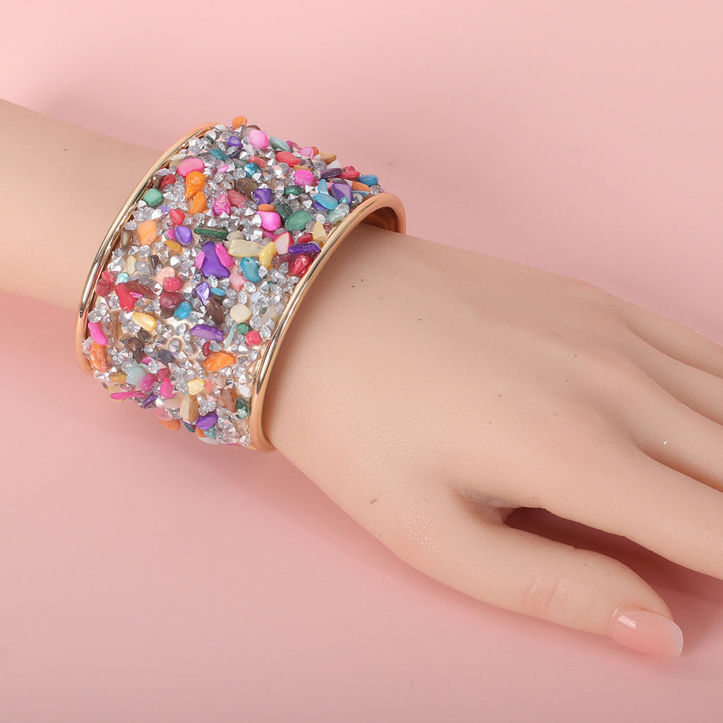 Women’s Retro Wide Bracelet – Colour Gravel C-Shaped Opening Jewellery