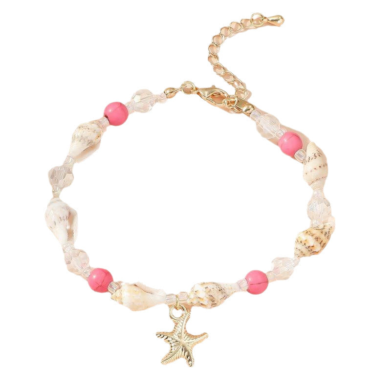 Turquoise Beaded Shell Bracelet – Conch, Starfish & Crystal Beads Beach Jewellery for Women
