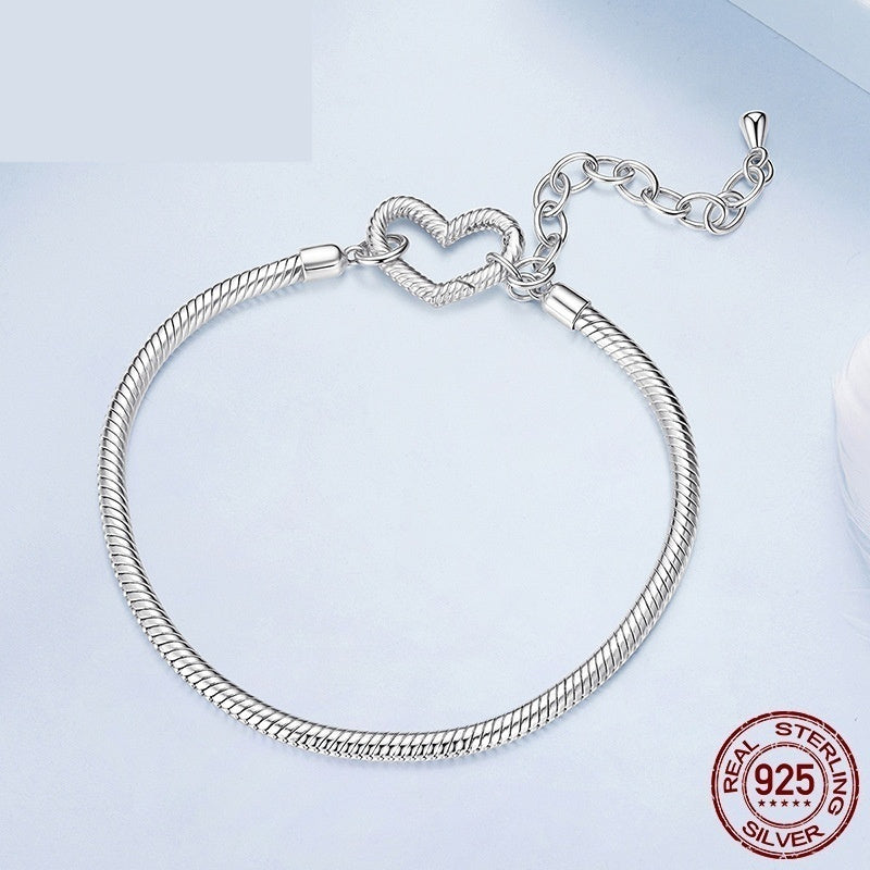 Women’s S925 Sterling Silver Love Bracelet – Electroplated Heart Design