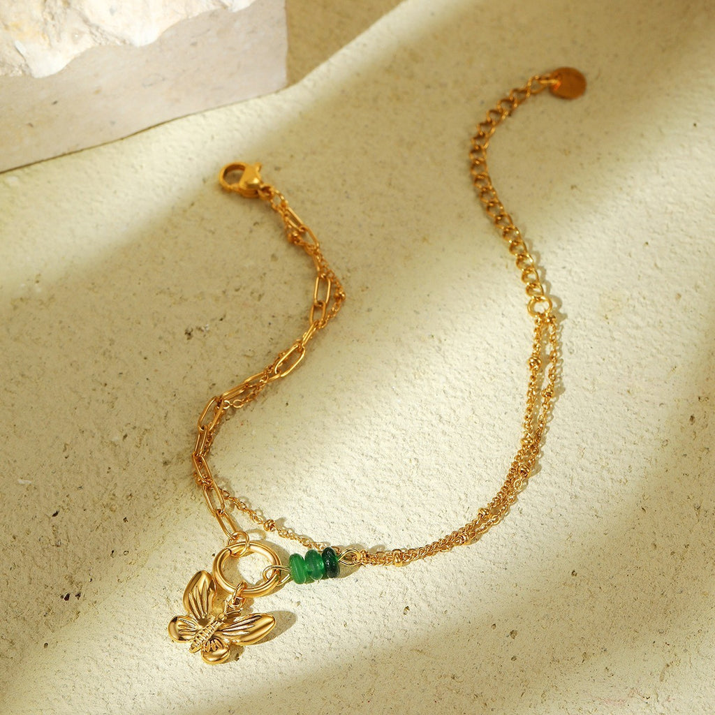 Stainless Steel Bracelet with Natural Stones & Freshwater Pearls – Elegant Design