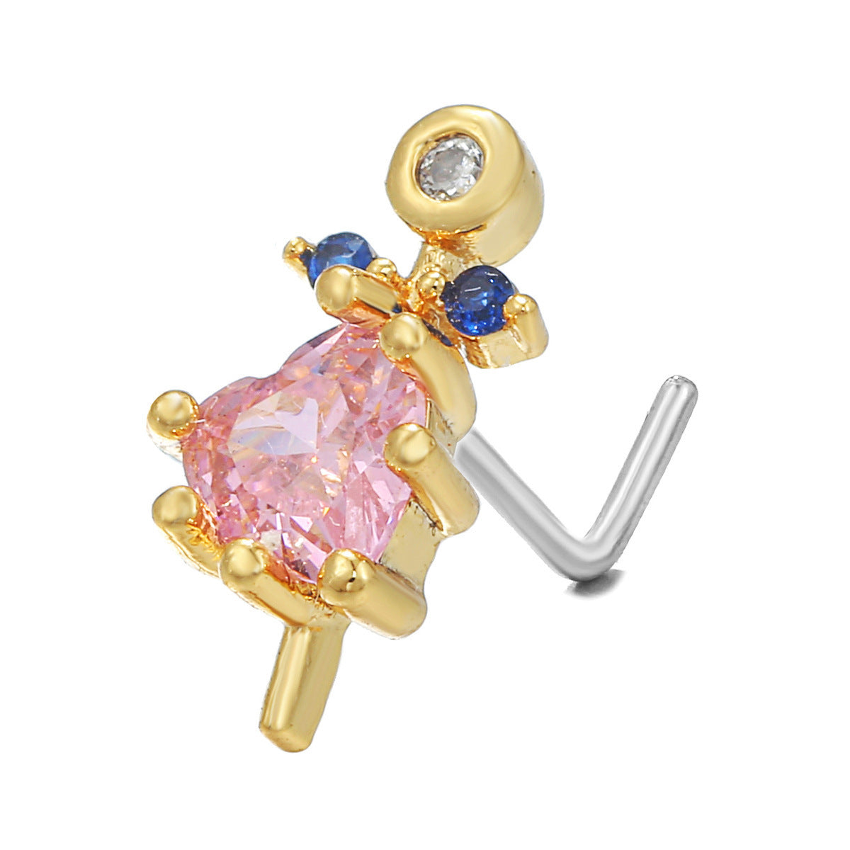 Zircon Geometric Nose Stud – 18K Gold & Brass Fashion Jewellery for Women