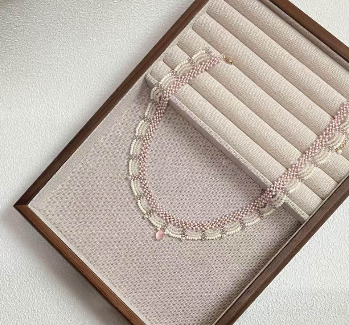 Hand-Woven Lace Beaded Tassel Necklace – Elegant Women’s Fashion Jewellery