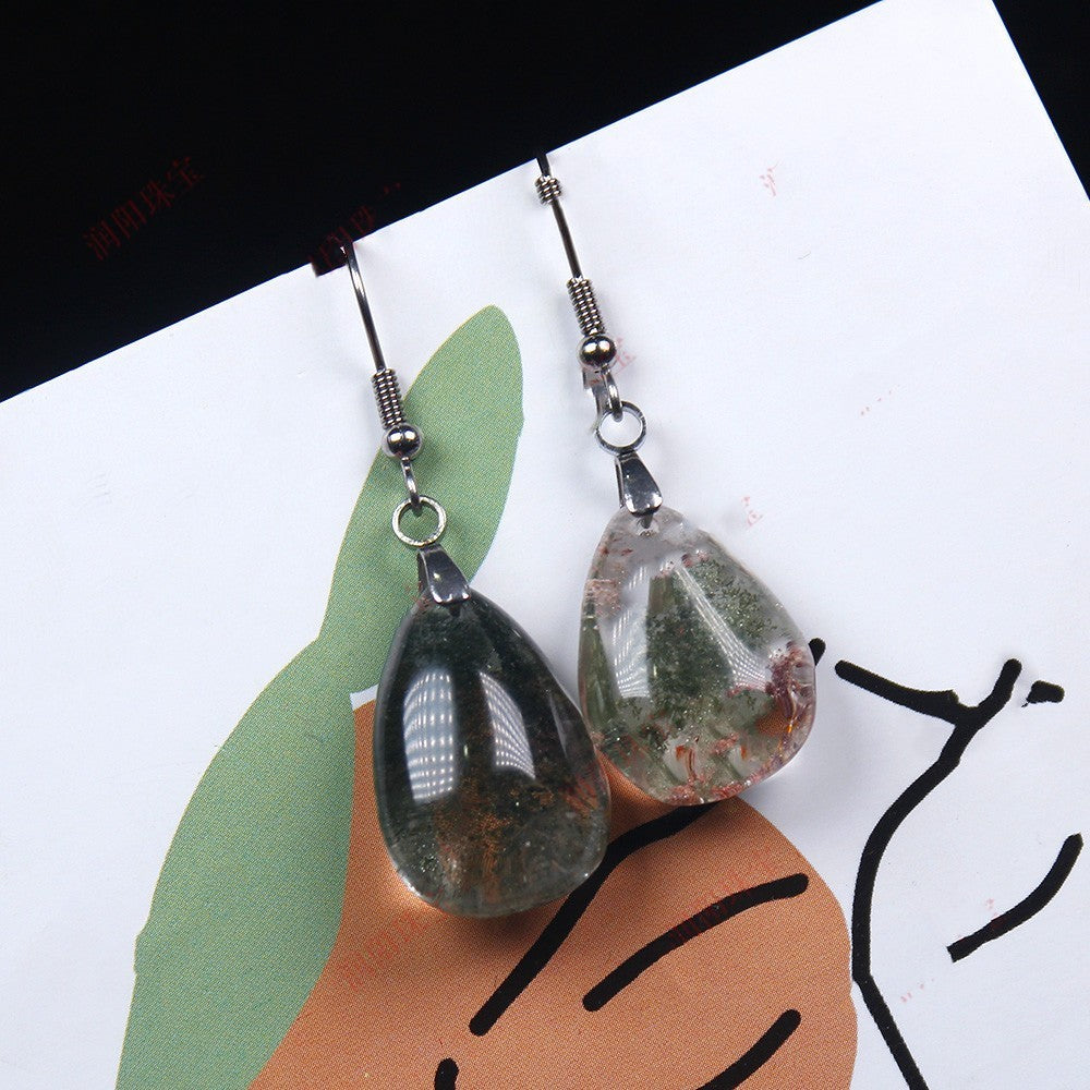 DIY Artisan Green Ghost Gem and Crystal Drop Earrings