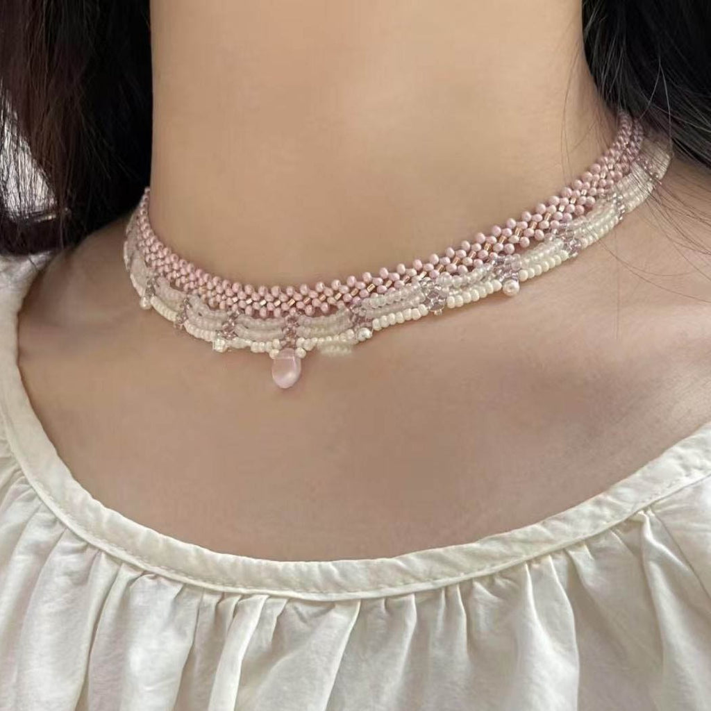 Hand-Woven Lace Beaded Tassel Necklace – Elegant Women’s Fashion Jewellery