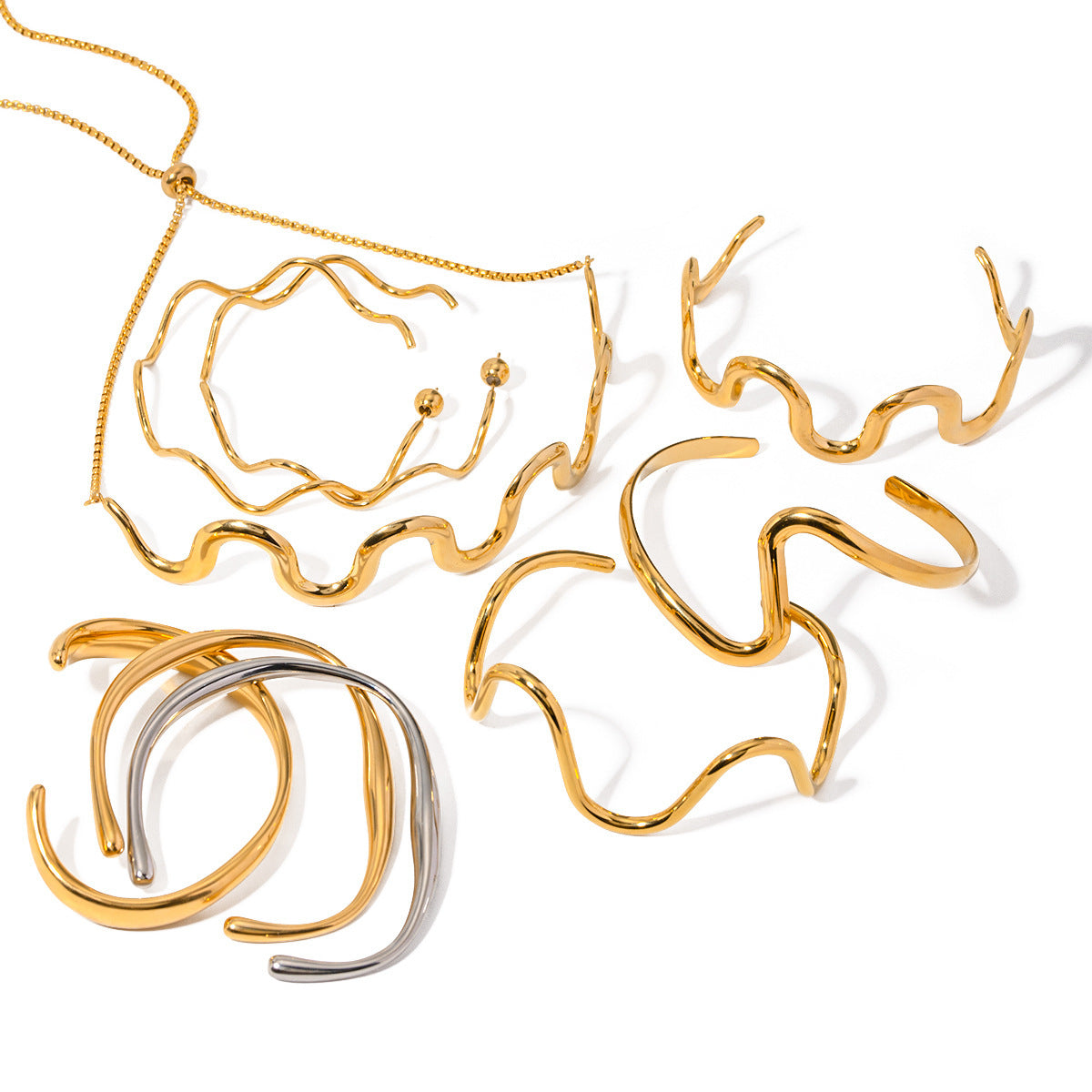 18K Gold Plated Stainless Steel Wave Pull-Out Necklace