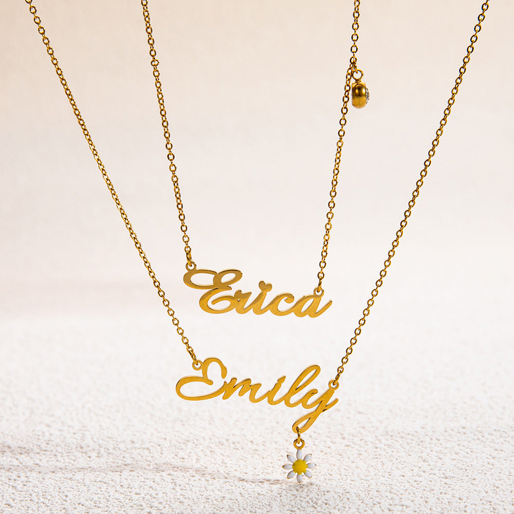 Personalized English Letter Pendant Necklace – 18K Gold Stainless Steel