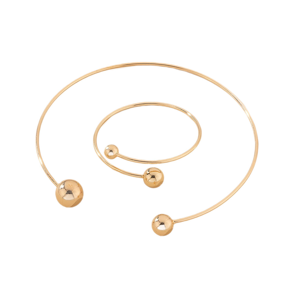 Gold Open-End Bangle Bracelet – Thin Adjustable Ball Design