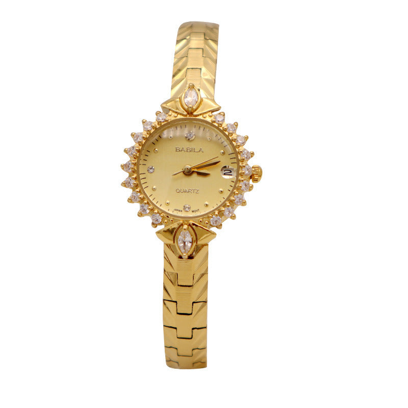 Exquisite Vintage Women’s Watch – Diamond-Embossed Bracelet, Quartz Movement