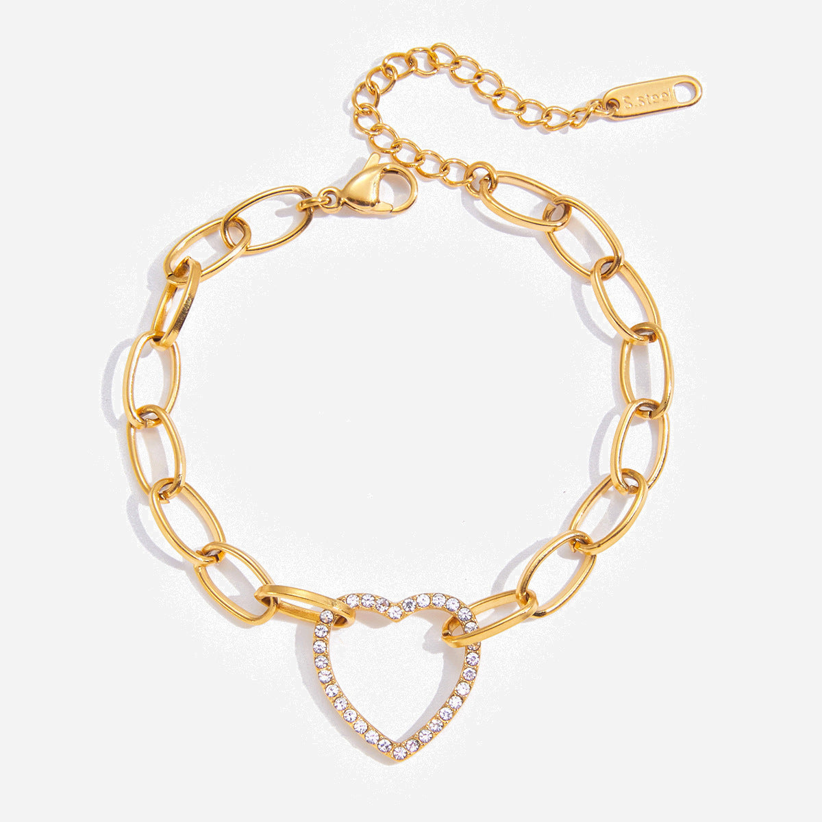 White Rhinestone Heart Bracelet – Elegant Women’s Design
