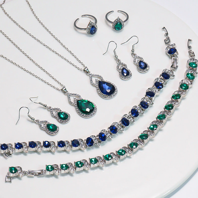 Light Luxury Zircon Jewellery Set – Necklace, Earrings & Open Ring