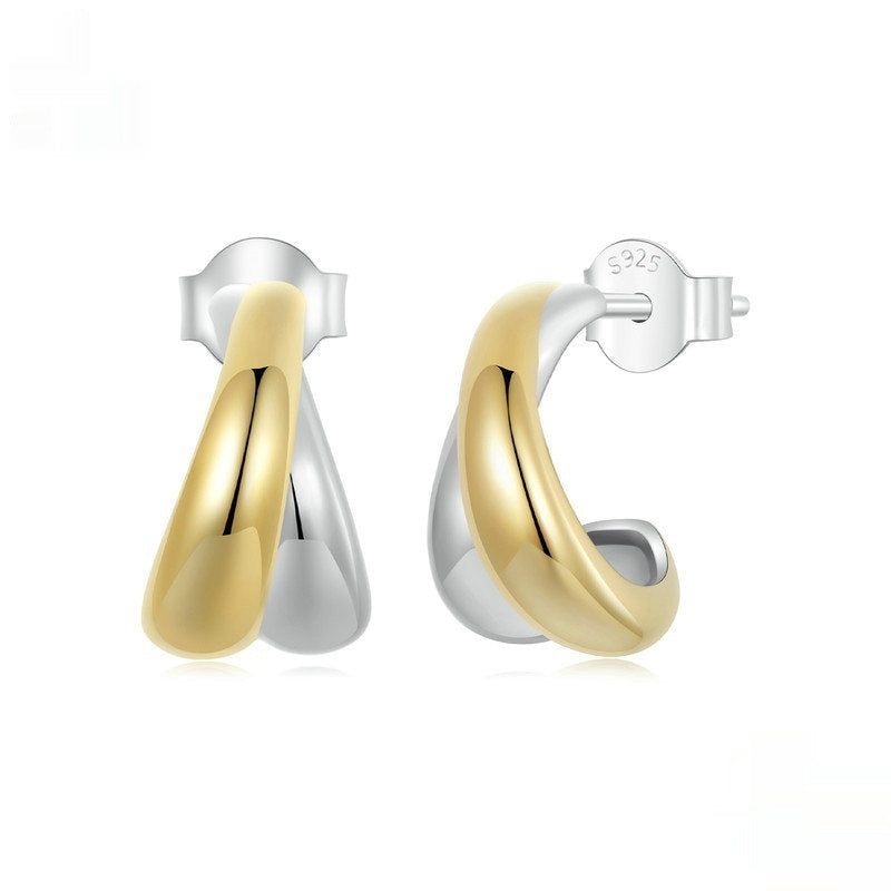 Double Ring Stud Earrings for Women – Silver and Gold Plain Design