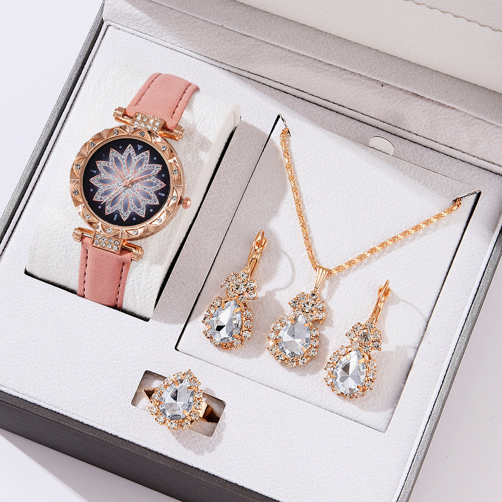 Watch, Necklace, Earring and Ring Set Women's Quartz