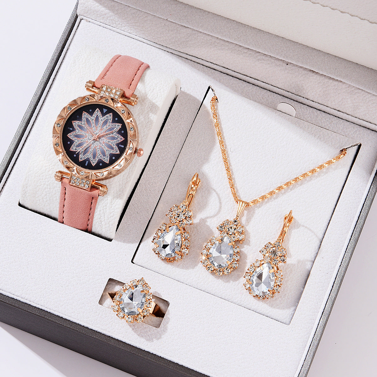 Watch, Necklace, Earring and Ring Set Women's Quartz