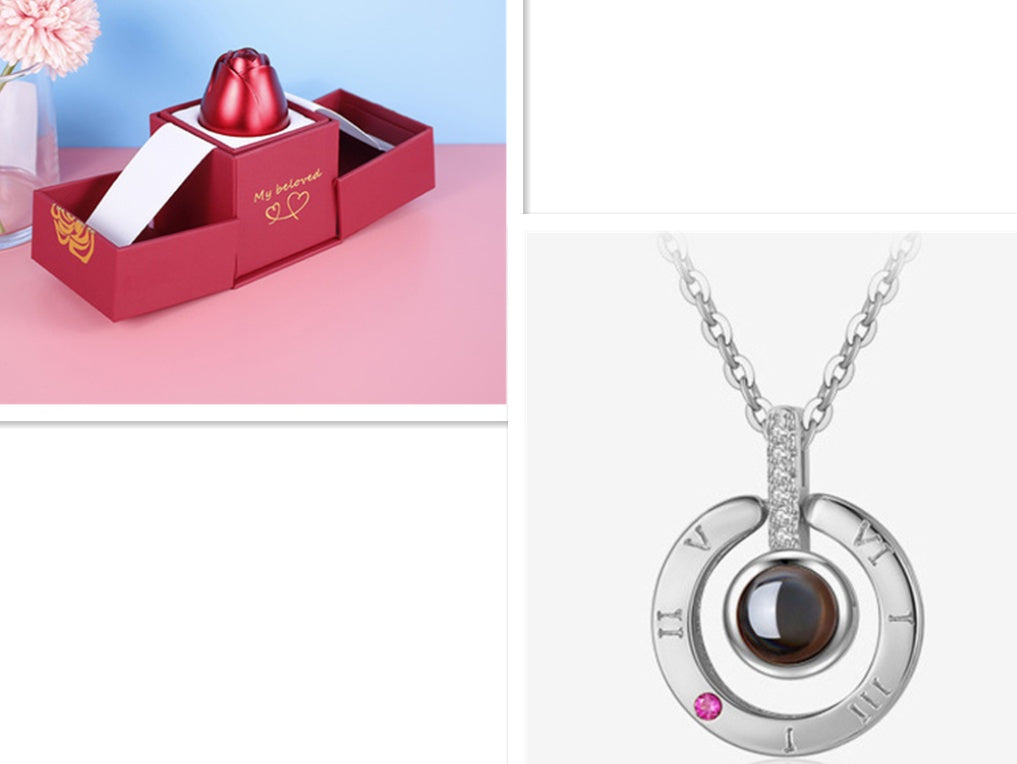 Valentine’s Day Rose Necklace Gift – Metal Jewellery in Gift Box