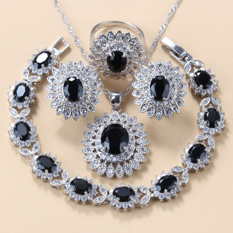Garnet & Cubic Zirconia 4-Piece Jewellery Set – Necklace, Earrings, Bracelet & Ring