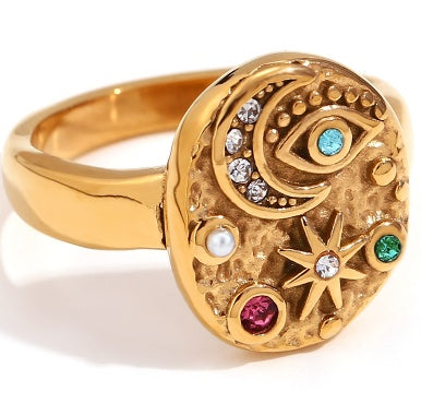 18K Gold Plated Stainless Steel Star & Moon Micro Inlay Necklace