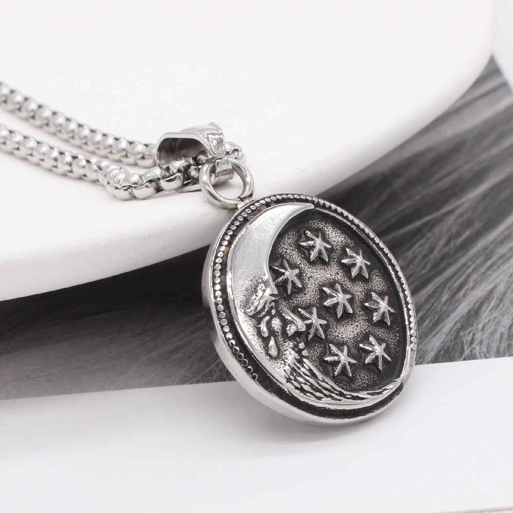 Personality Retro Star & Moon Pendant – Titanium Steel