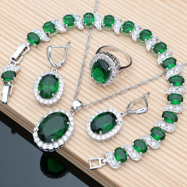 925 Silver Mystic Rainbow Cubic Zirconia Necklace and Earrings Set