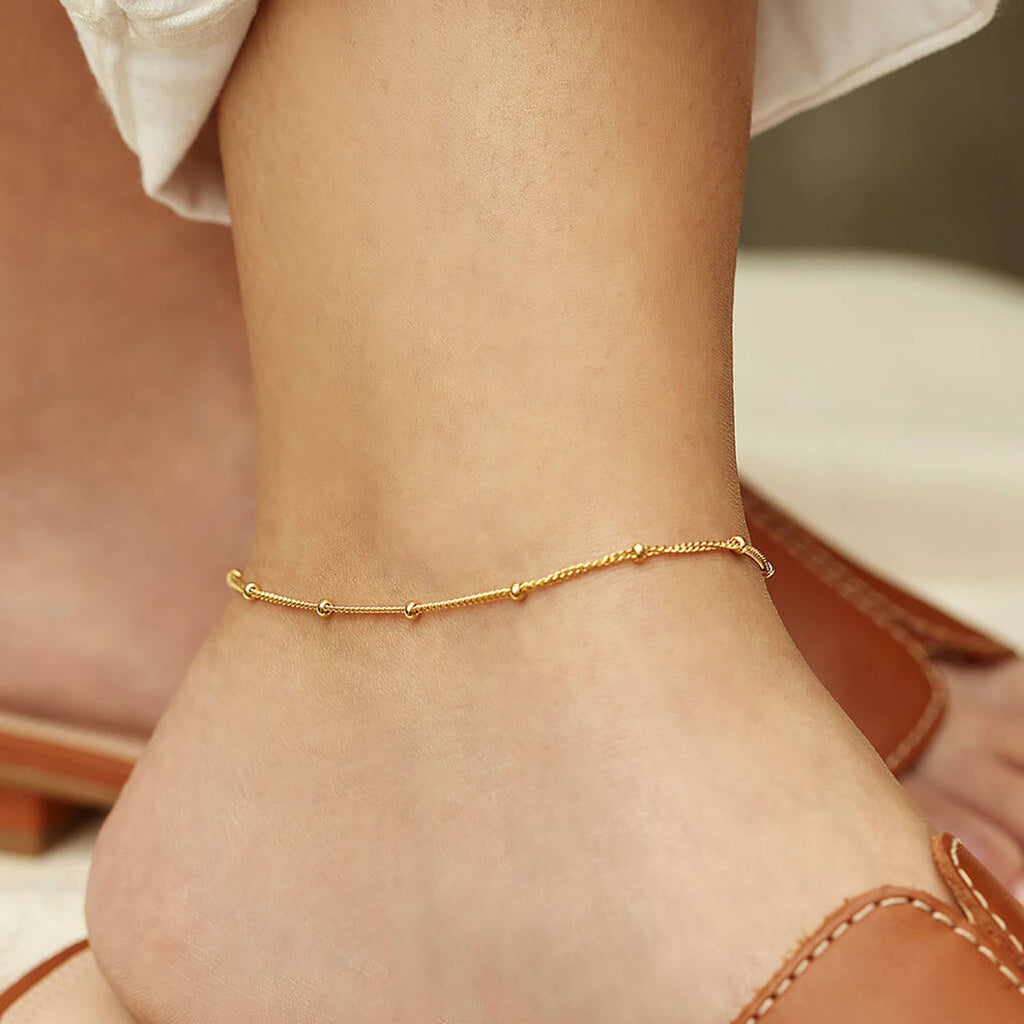 Fine Gold Ball Bead Anklet – Elegant Stainless Steel Foot Chain