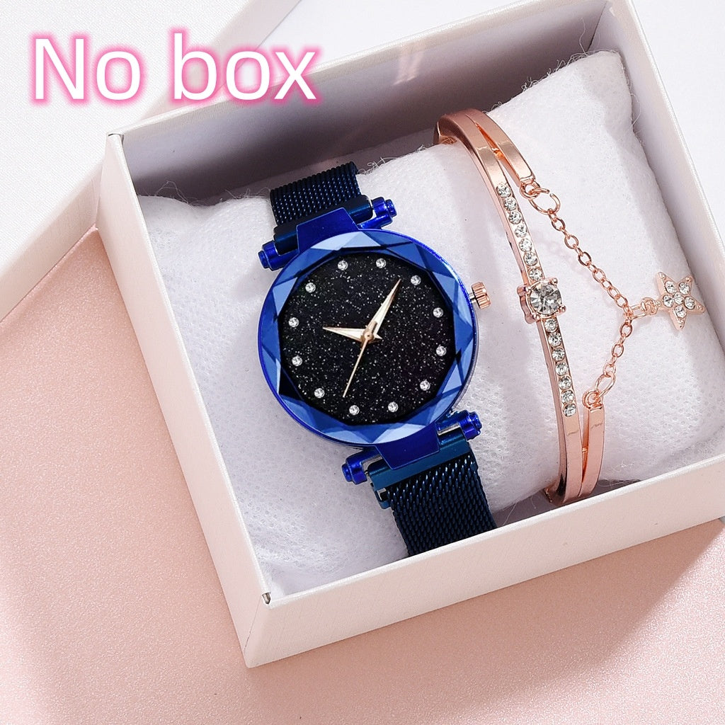 Luxury Women’s Starry Sky Watch & Bracelet Set – Fashion Elegant Magnet Buckle
