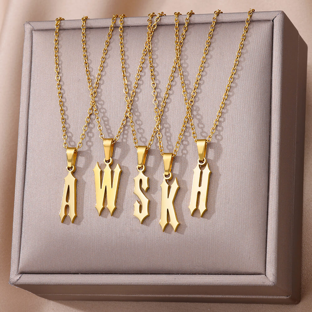 18K Gold-Plated Stainless Steel Pendant Necklace – Ancient English Letter Design