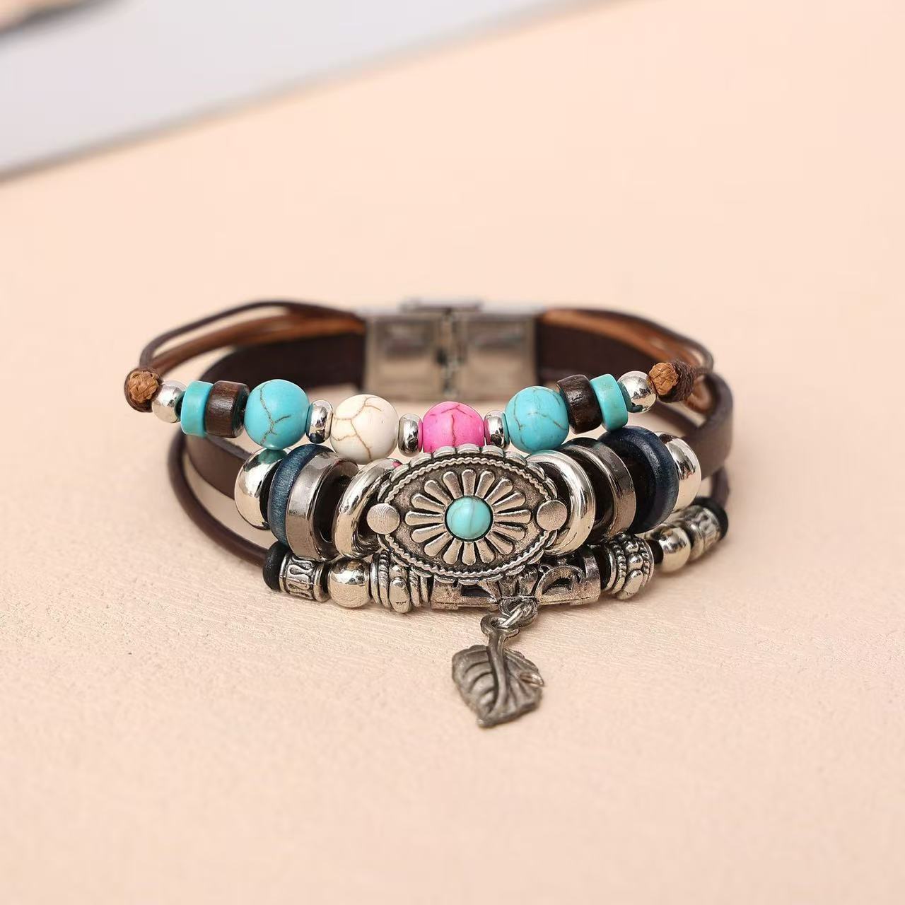 Bohemian Turquoise Leather Bracelet – Ethnic Retro Indian Style