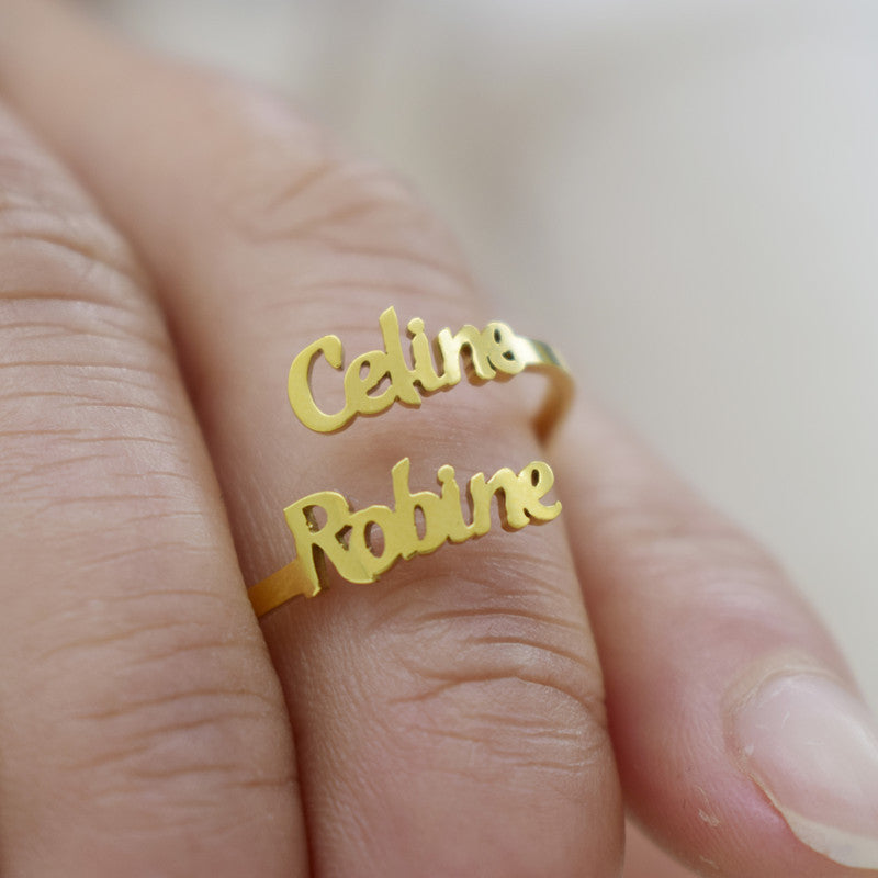Custom Double Name Ring – Personalized Adjustable Women’s Fashion Jewellery