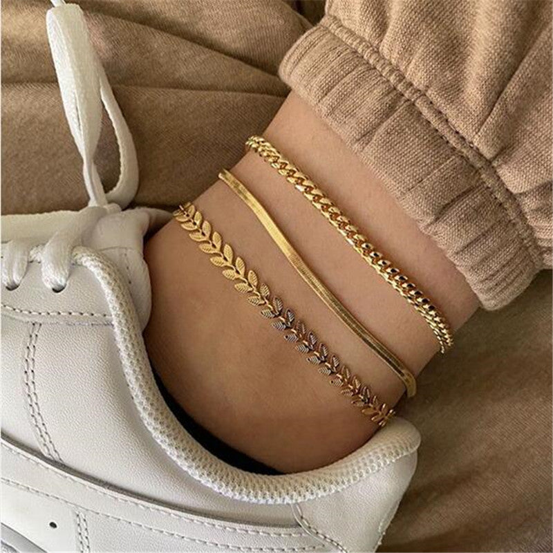 Women’s Retro Chain Anklet – Metal Leaves Foot Bracelet, Personalized Style