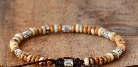 Men’s Natural Gray Agate & Turquoise Bracelet – Punk Handmade Design