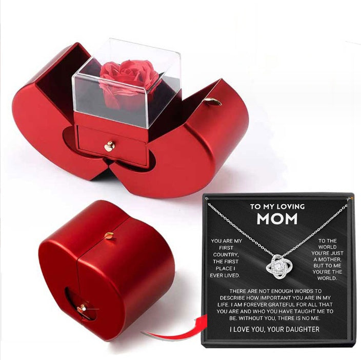 Red Apple Jewellery Box with Eternal Rose – Christmas & Valentine’s Gift for Women