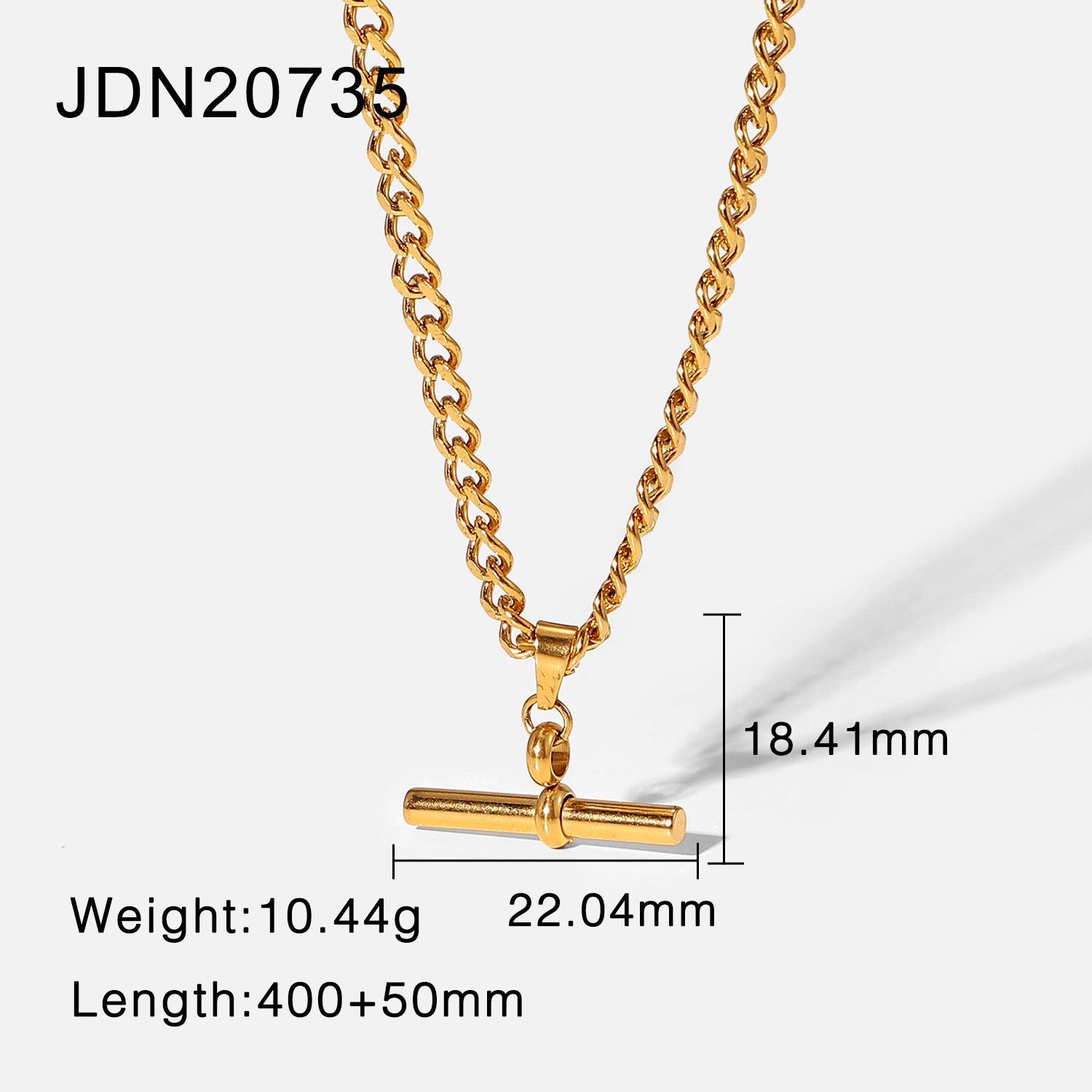 18K Gold T-Bar Pendant Rope Chain Necklace – Punk Hip Hop Stainless Steel Jewellery