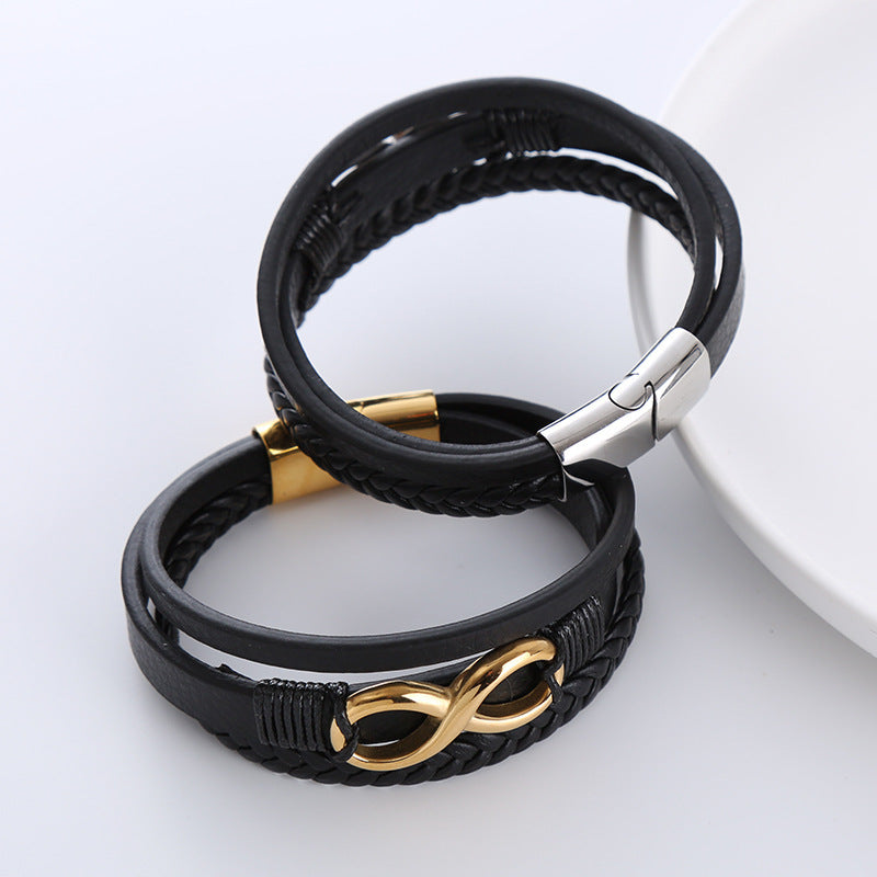 Twist Weave Infinite Symbol Number Shape Bracelet – Retro PU Leather for Men