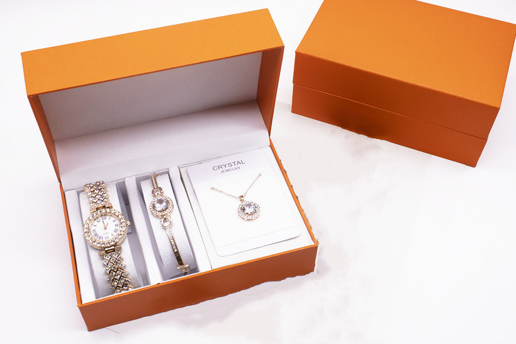 Women’s Rhinestone Watch Set – Includes Bracelet & Necklace