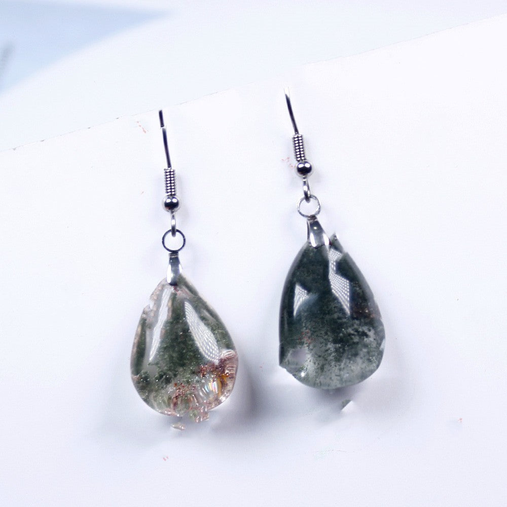 DIY Artisan Green Ghost Gem and Crystal Drop Earrings